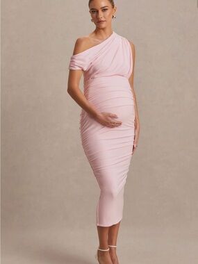 Club L London Blush One-Shoulder Ruched Maternity Dress